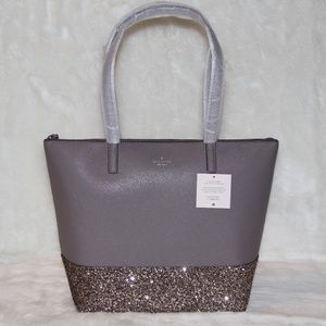 NWT Kate Spade Penny Greta Court Cityscape Gray Glitter Tote Bag Purse